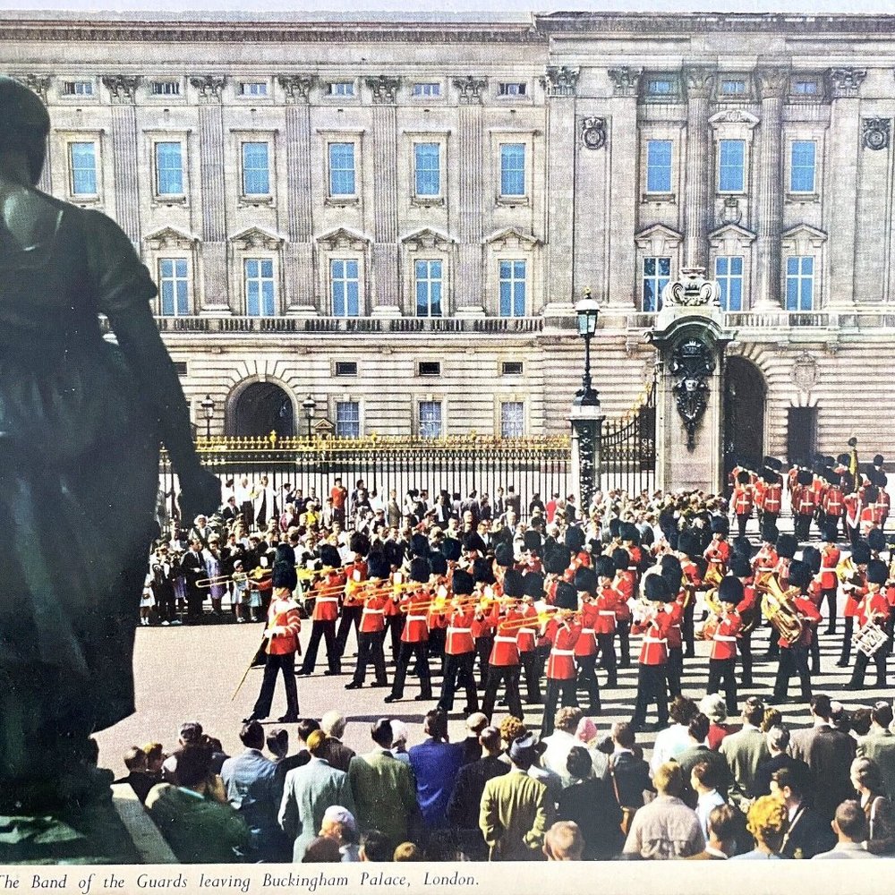 c1960s Band of Guards Leaving Buckingham Palace London UK Jumbo Postcard 6x9in